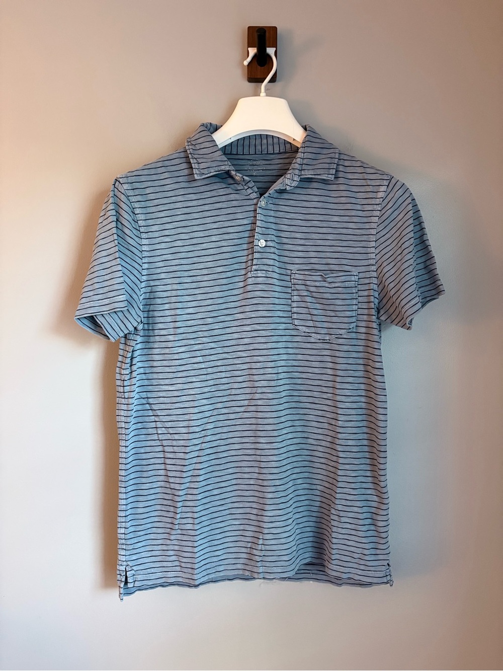 J. Crew Mens Medium Garment Dyed Striped Polo Shirt Short Sleeve Light Blue Gray